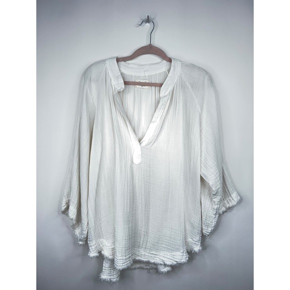 9 Seed White Cotton Gauze Relaxed Marrakesh Blouse Coastal Oversized Dashiki - Picture 1 of 14